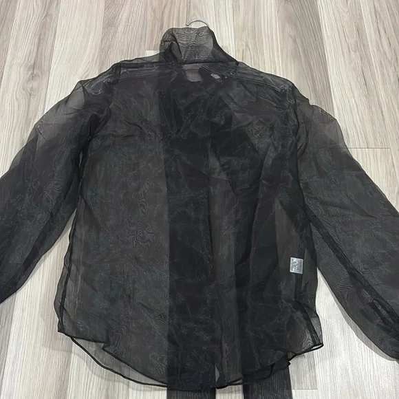 anthropologie sheer Black Back Bow at neck, self tie, Blouse NWOT By Ellender - Picture 9 of 16